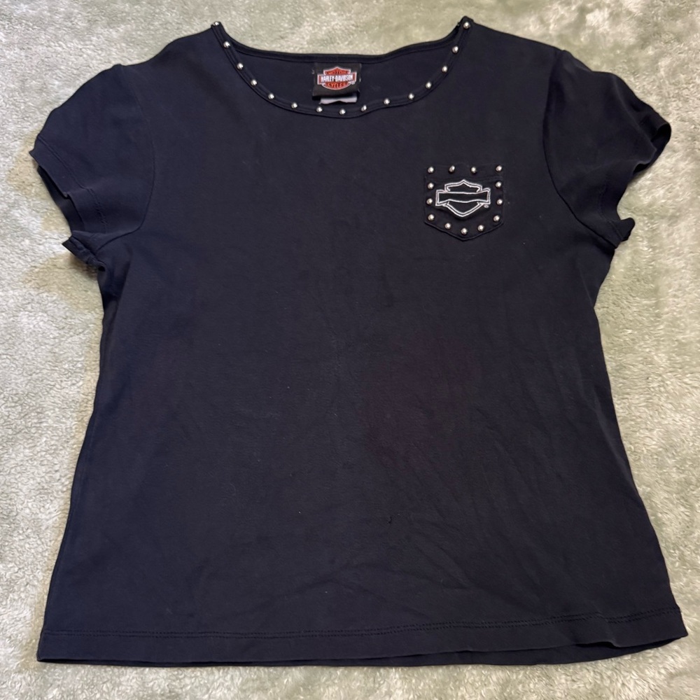 90s Vtg Harley-Davidson Black Tee with Studded Detailing